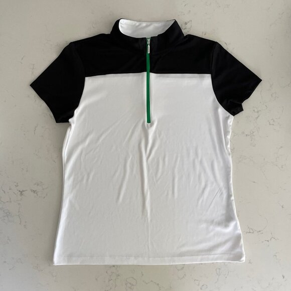 IZOD Perform X Golf SS 1/2 Zip Polyester Hi Collar Top Black+White Sz M NWOT - Picture 9 of 12